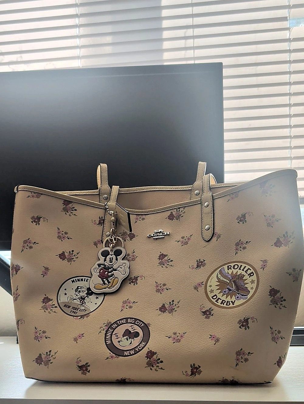 Coach Disney x Coach Reversible City Tote with Floral Mix Print and Minnie Mouse